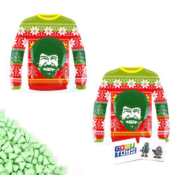 Merry Bob Ross Sweaters Happy Tree Shaped Green Apple Sour Candy (2 Pack) with 2 GosuToys Stickers