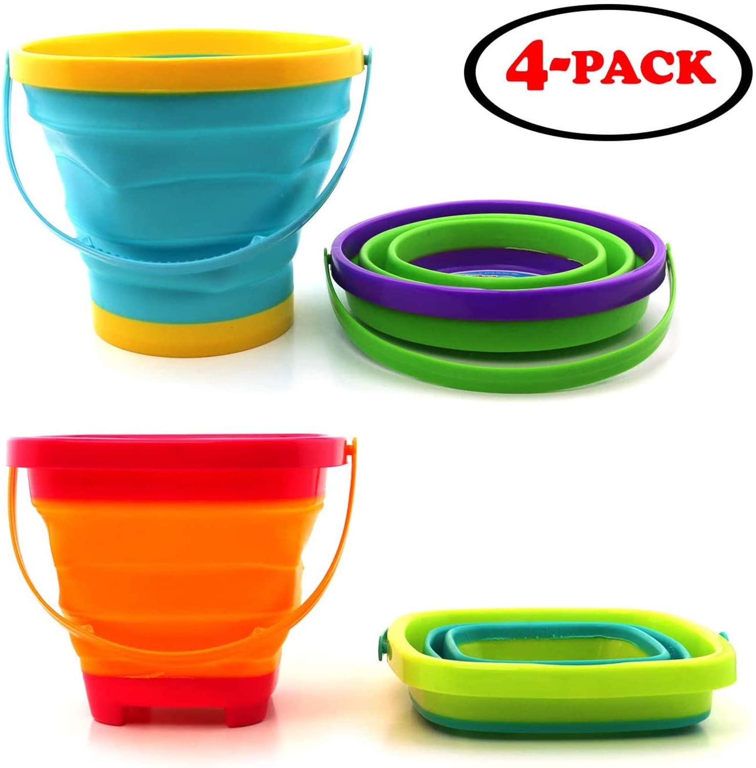 Gosu Toys Foldable Sand Bucket Expandable Sand Pail Square and Circle for Beach Multi Purpose for Kids Collapsible Silicone Bucket