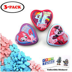 My Little Pony Friendship Hearts Tin Candy (3 Pack) Berry Flavor Gift Stuffer with 2 GosuToys Stickers