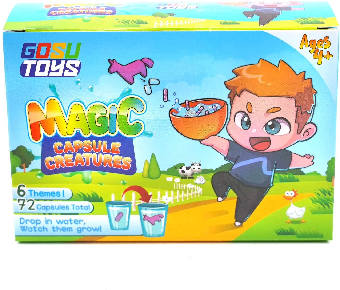 GosuToys Magic Grow Capsules Creatures - 6 Theme Packs with 12 Capsules Each - Farm, Sea, Unicorns, Dinosaurs, Safari, Vehicles