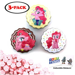 My Little Pony Cupcake Tin Candy (3 Pack) Vanilla Frosted Flavor Gift Stuffer with 2 GosuToys Stickers