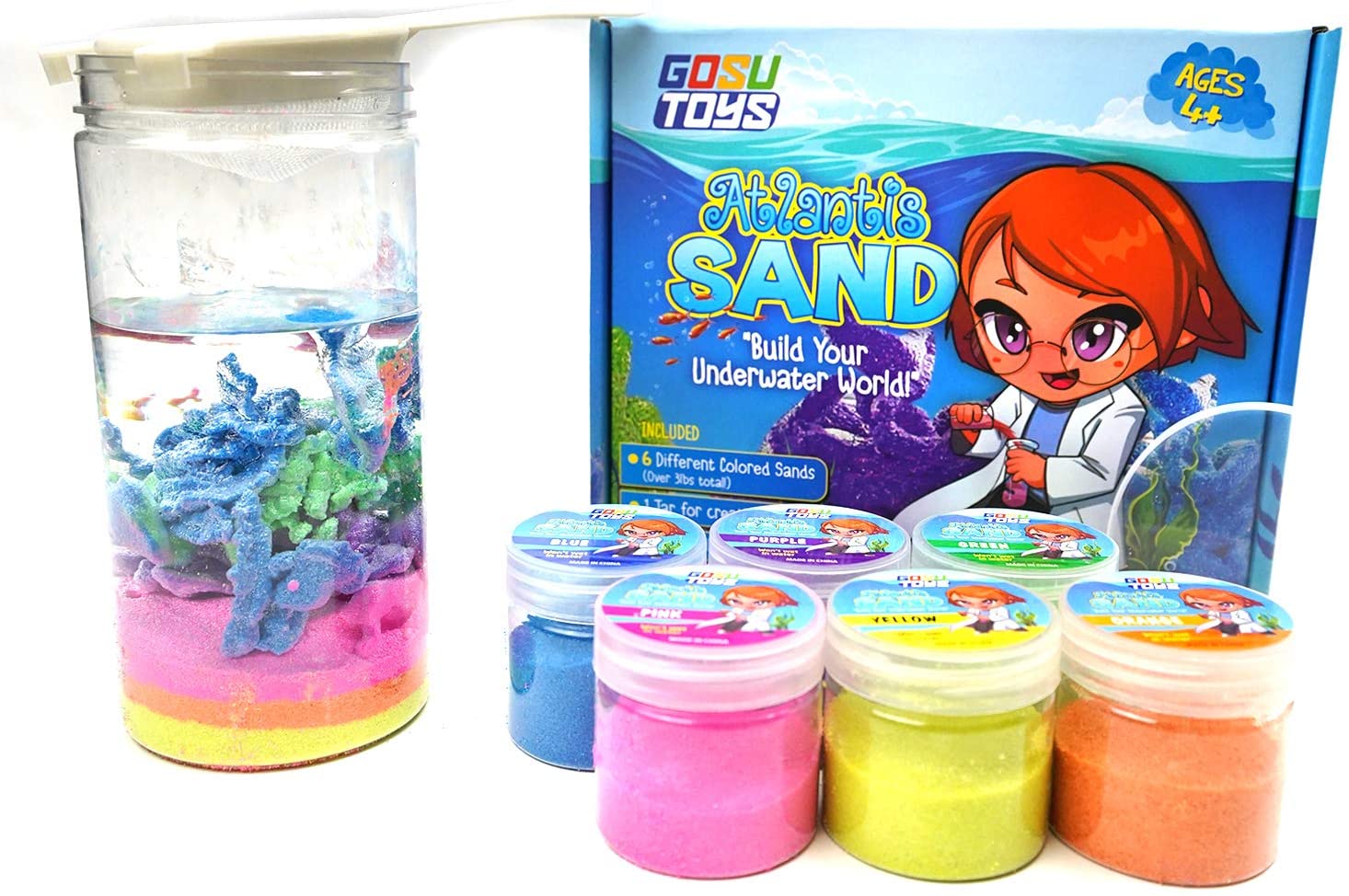 Gosu Toys Atlantis Sand Hydrophobic Magic Sand Box Set Over 2lbs of Sand 6 Colors (Green, Yellow, Pink, Blue, Orange, Purple)