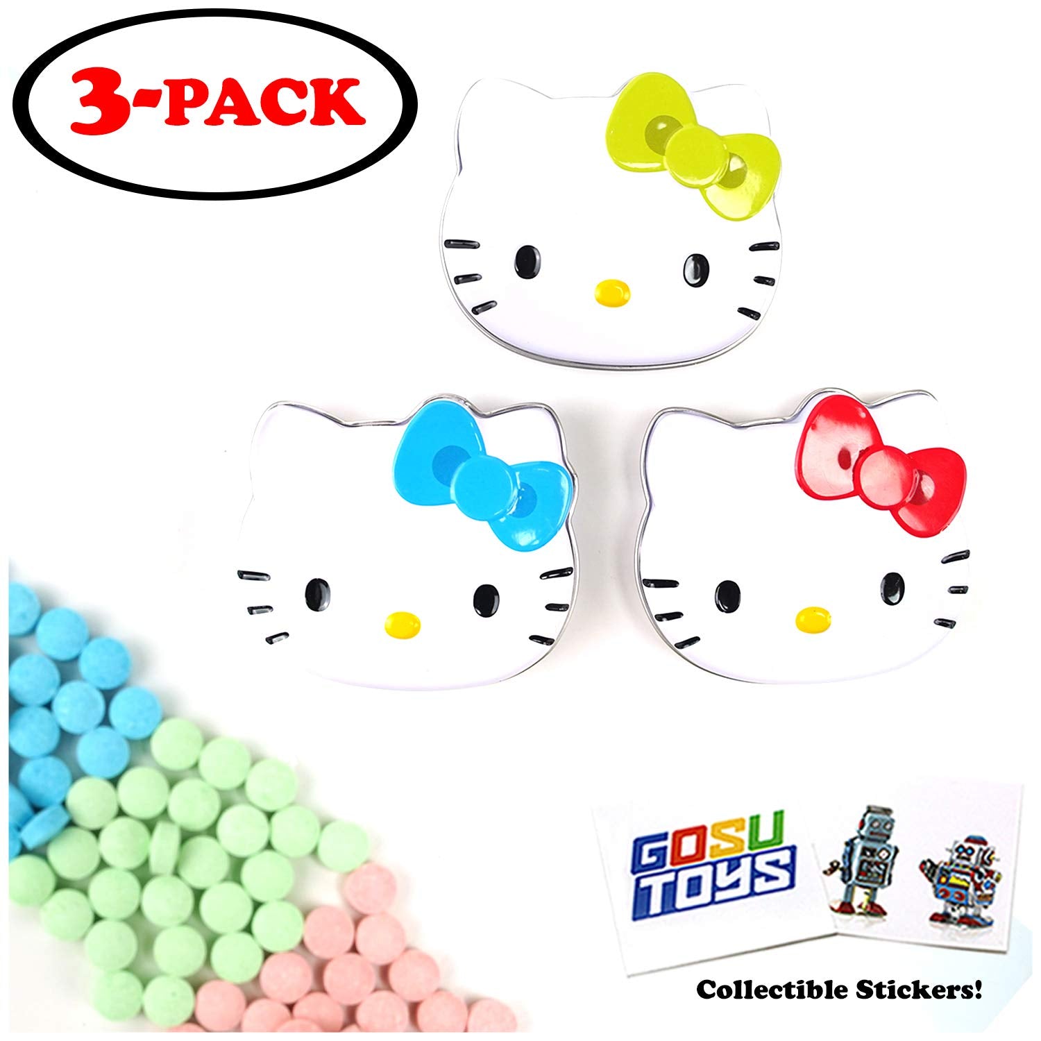 Hello Kitty Sour Candy (3 Pack) 3 Flavors - Green Apple, Raspberry, and Cherry with 2 GosuToys Stickers