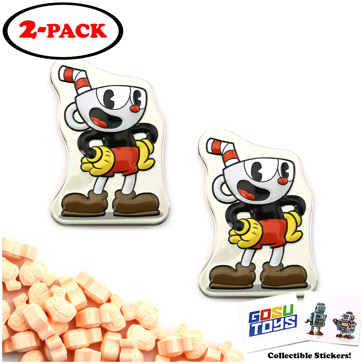 CupHead Tin Candy Sours (2 Pack) Orange Flavor Gift Stuffer with 2 GosuToys Stickers