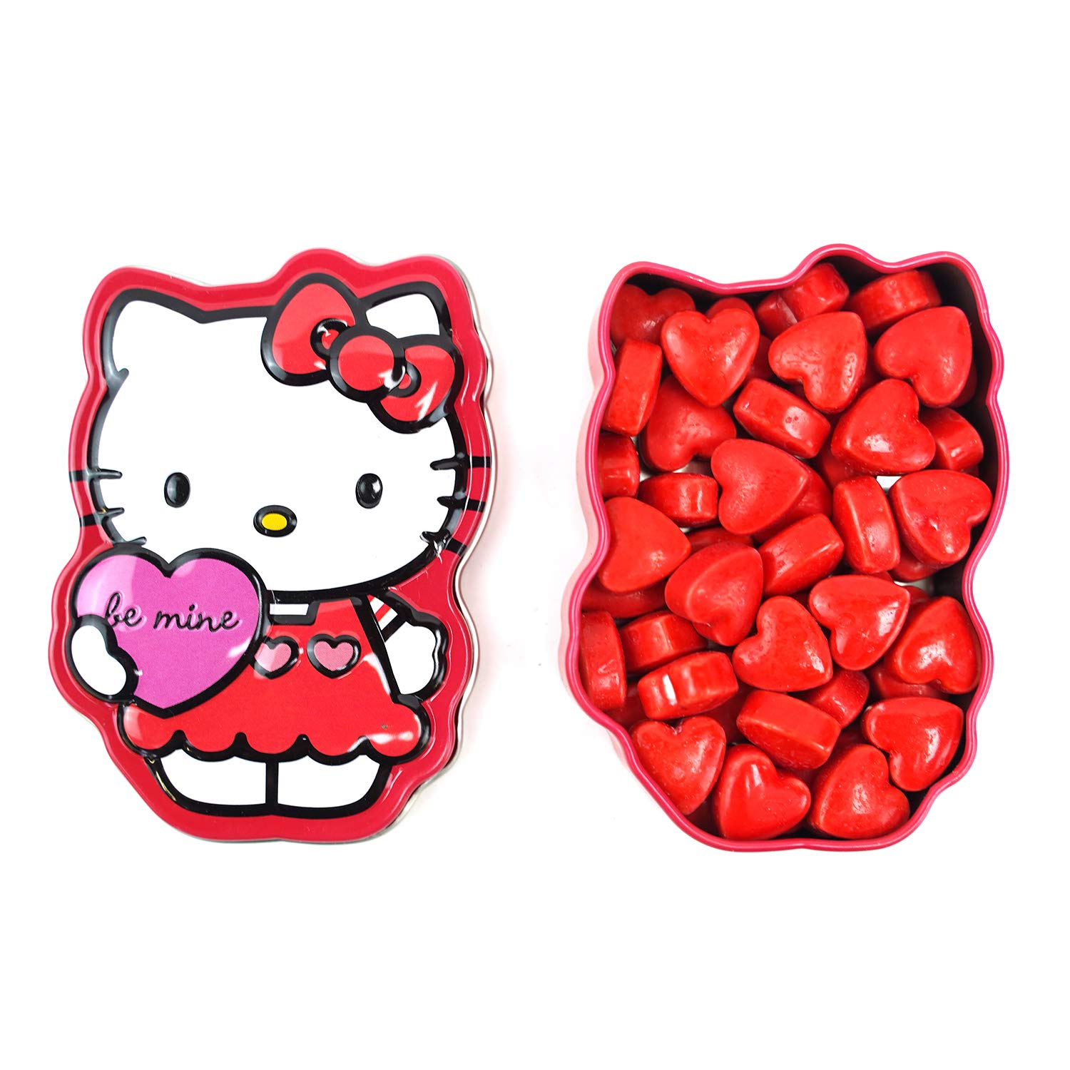 (2 Pack) Hello Kitty Be Mine Sweet Hearts Tin Candy Cherry Flavor Gift Stuffer with 2 GosuToys Stickers…