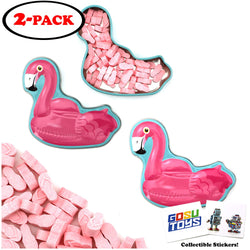 Flamingo Pool Party Tin Candy (2 Pack) Pink Lemonade Flavor Flip Flop Shaped Candies Gift Stuffer with 2 GosuToys Stickers