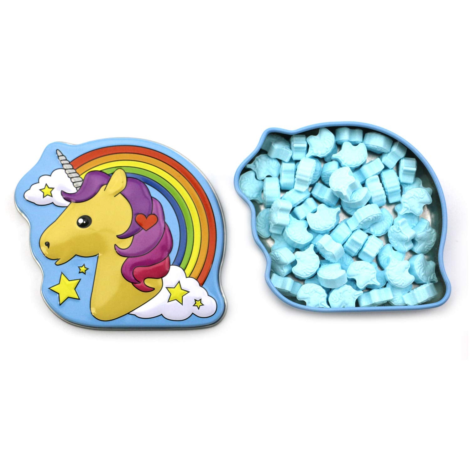 Rainbow Unicorn and Narwhal Unicorn of the Sea Tin Candy (2 Pack) Marshmallow, Berry Flavors Gift Stuffer with 2 GosuToys Stickers