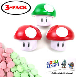 (3 pack) Nintendo Super Mario Mushroom Tin Candy Cherry and Apple Flavor Gift Stuffer with 2 GosuToys Stickers