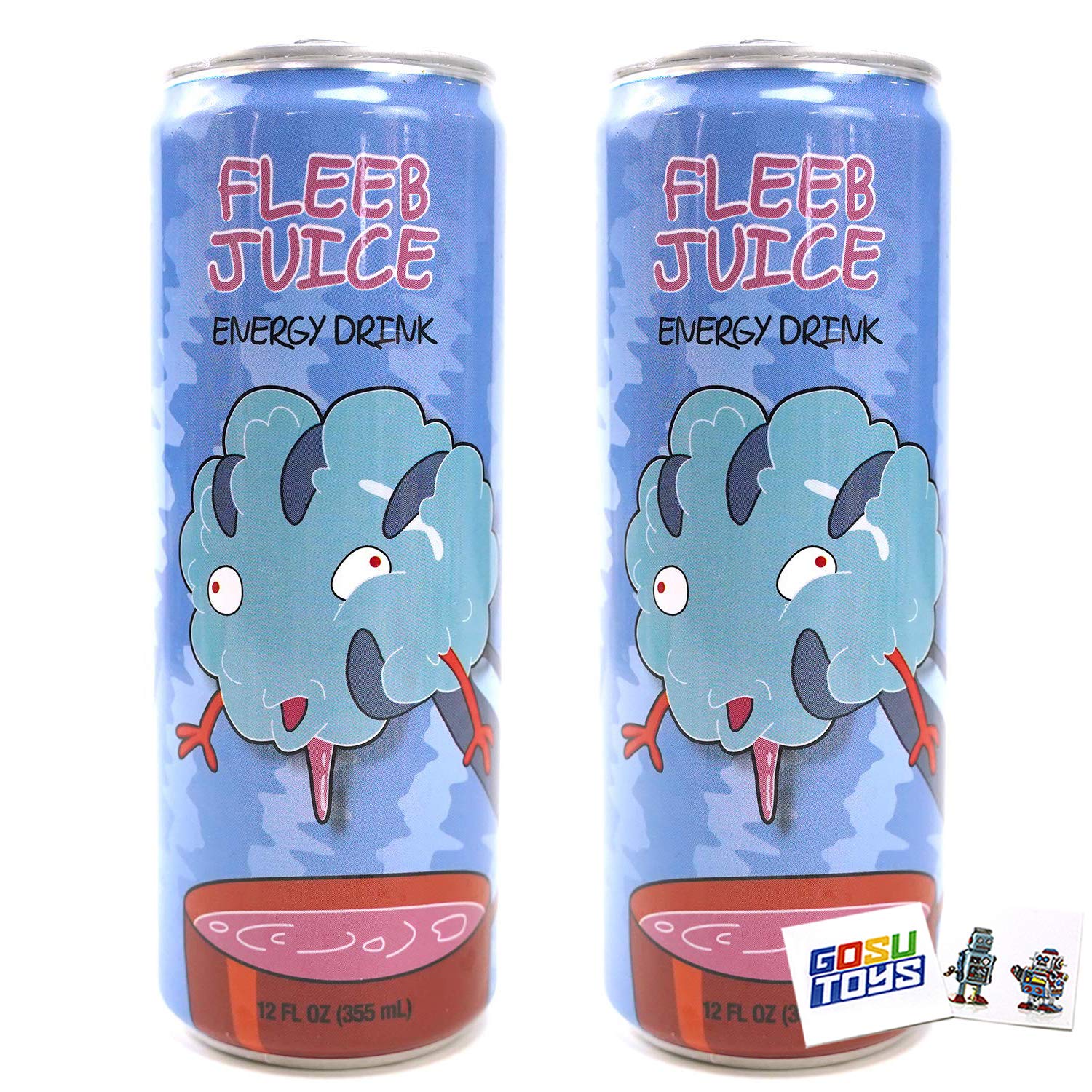 Rick and Morty Fleeb Juice Energy Drink 12 FL OZ (355mL) Can (2 Pack) With 2 GosuToys Stickers