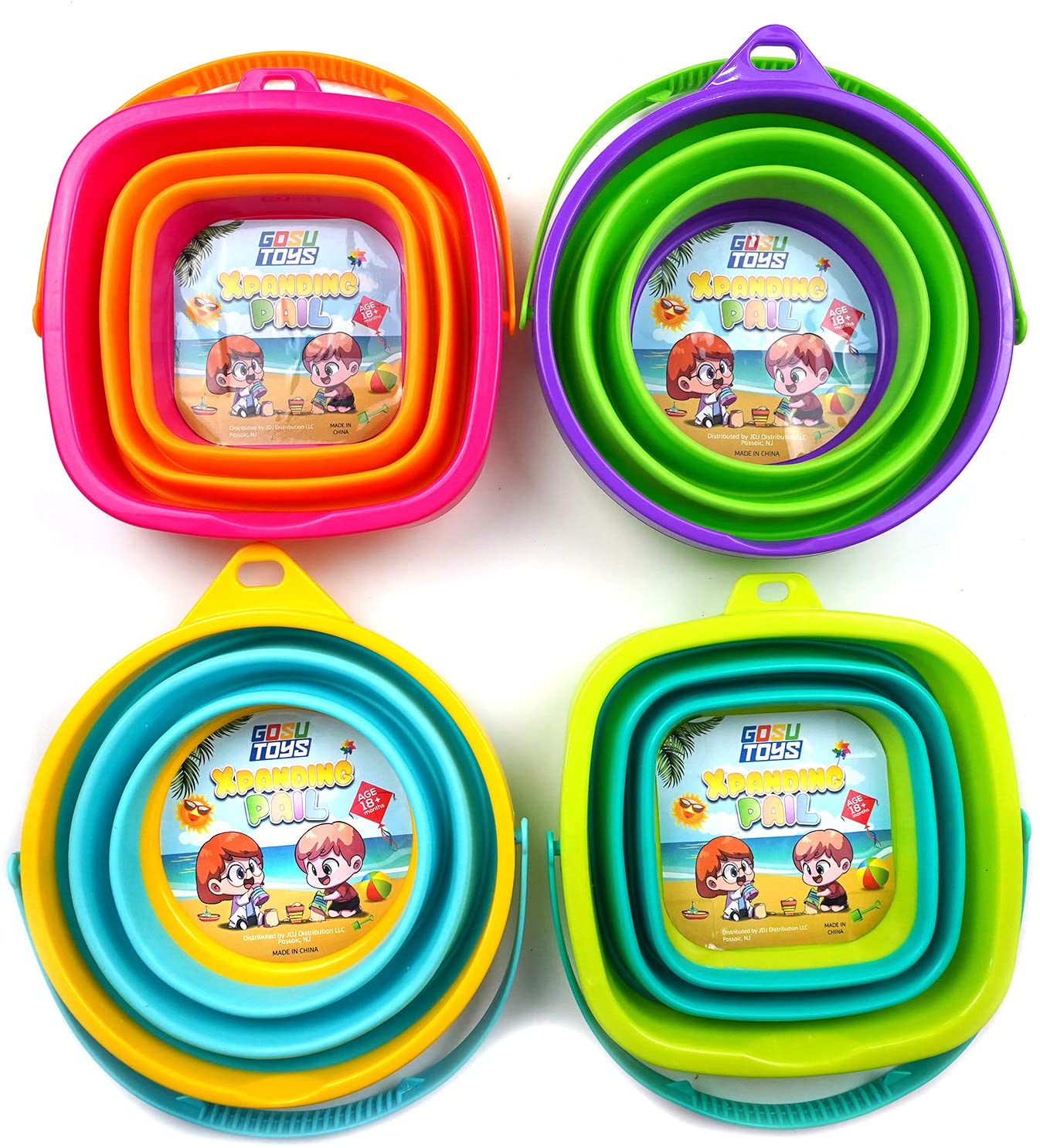Gosu Toys Foldable Sand Bucket Expandable Sand Pail Square and Circle for Beach Multi Purpose for Kids Collapsible Silicone Bucket