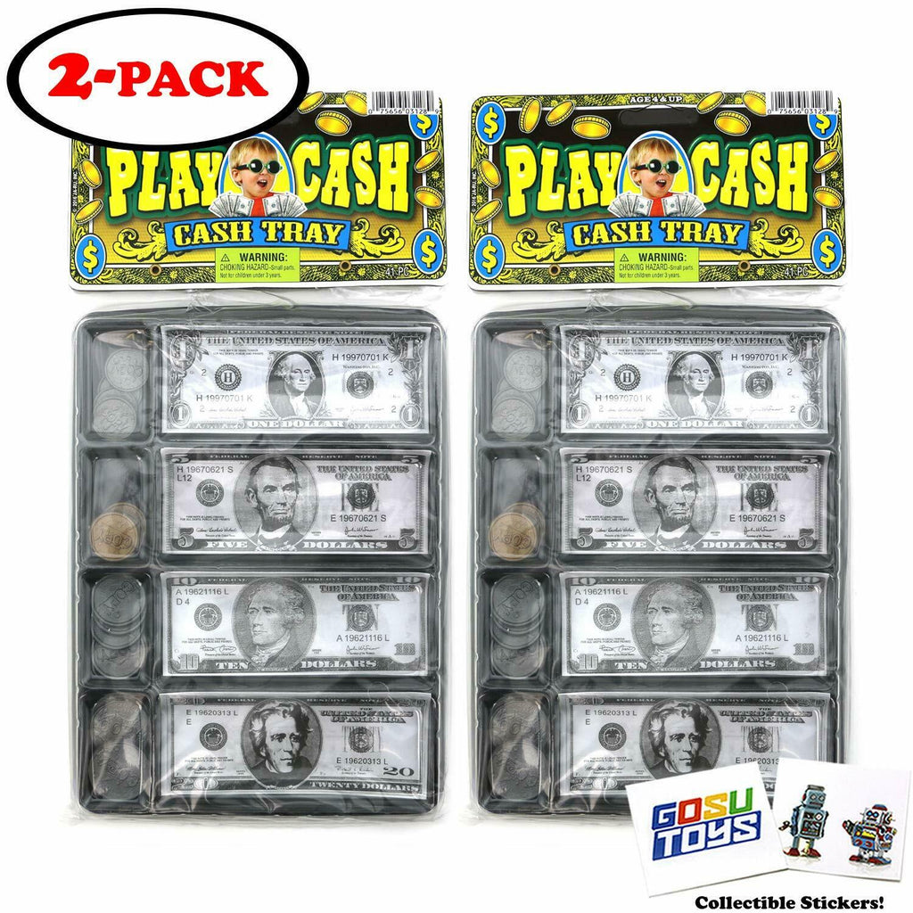 play money at dollar tree Play Money Fake Kids Cash with Register Tray 20 Bills 20 Coins (2 Pack)